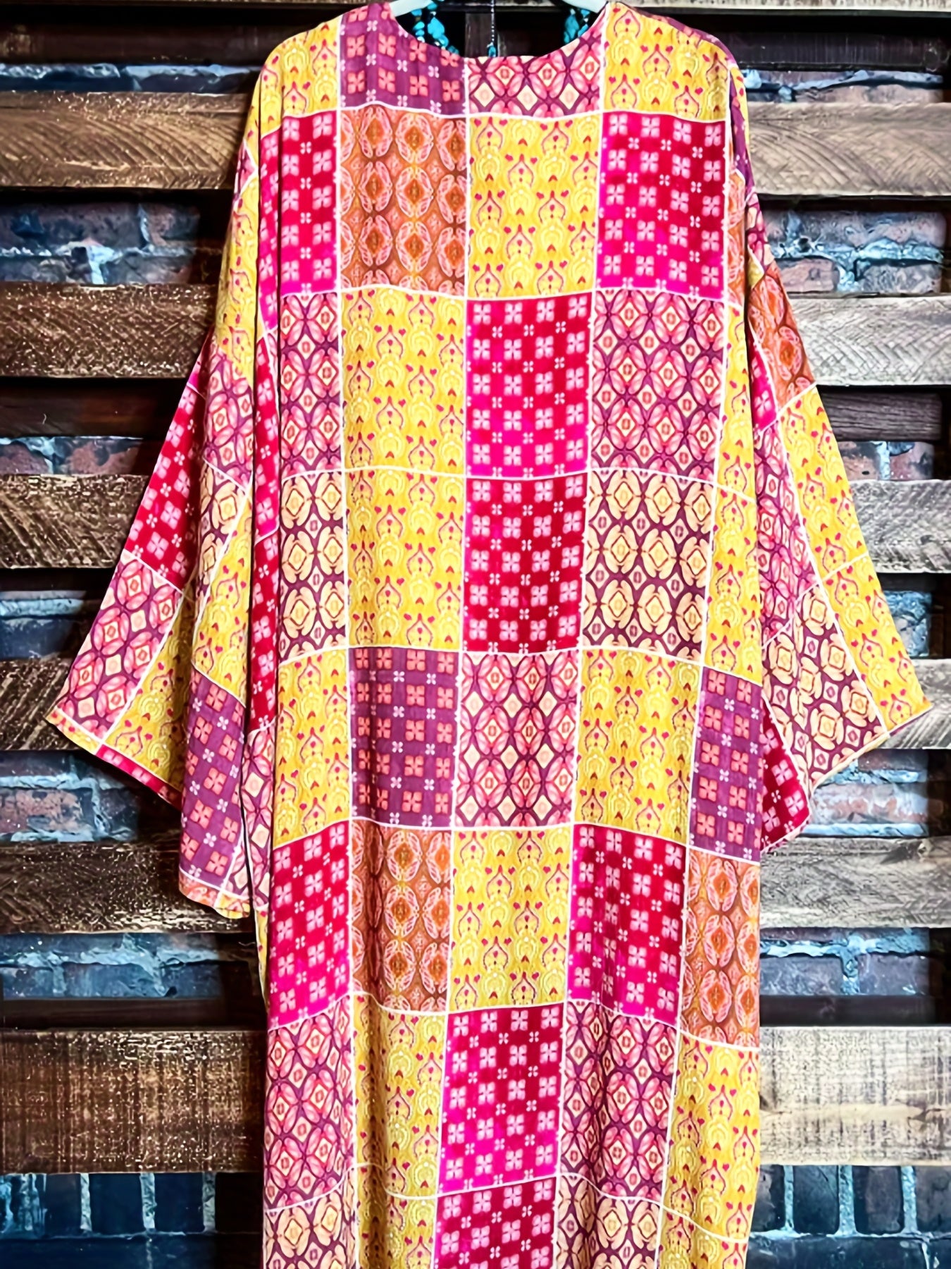  Colorblock Geometric Print Long Sleeve Cardigan