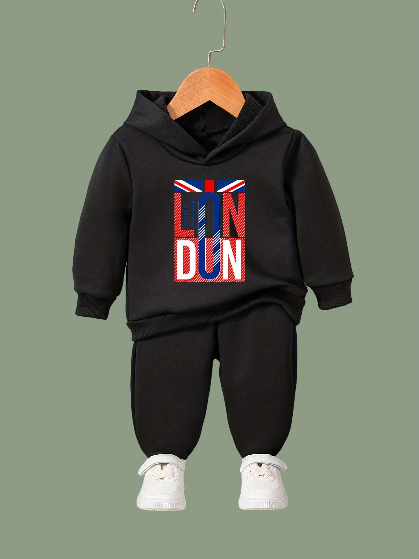 Girls Dn Pattern Hooded Sweatshirt & Sweatpants Set