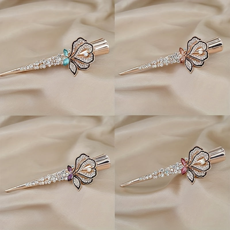 Vintage Rhinestone Flower Hair Clip for Women Girls