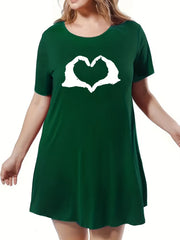  Heart Print Short Sleeve Sleep Dress