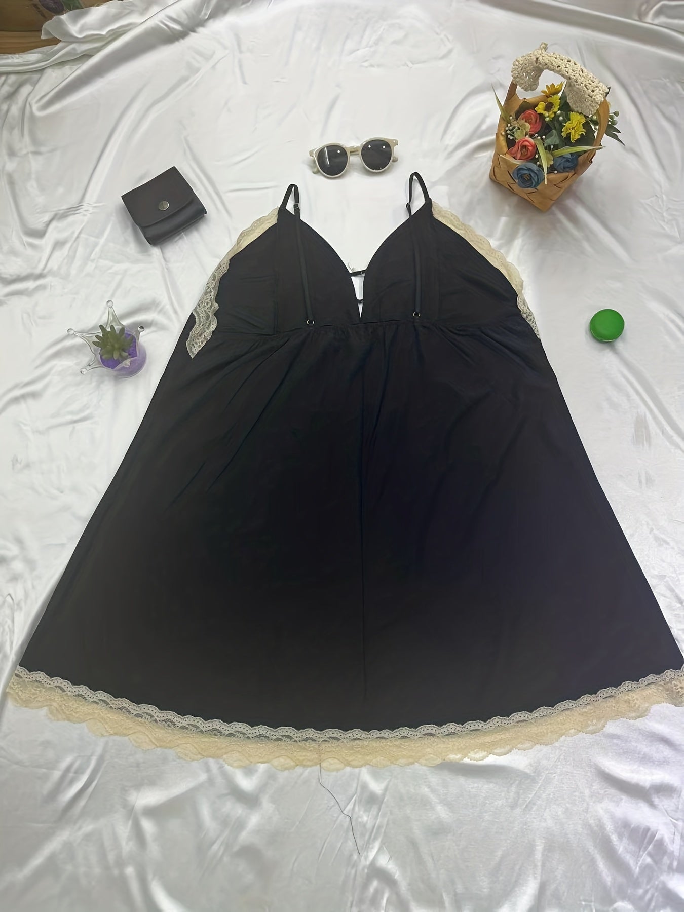 Nightdress Lace Trim Mini Cami Sleep Dress