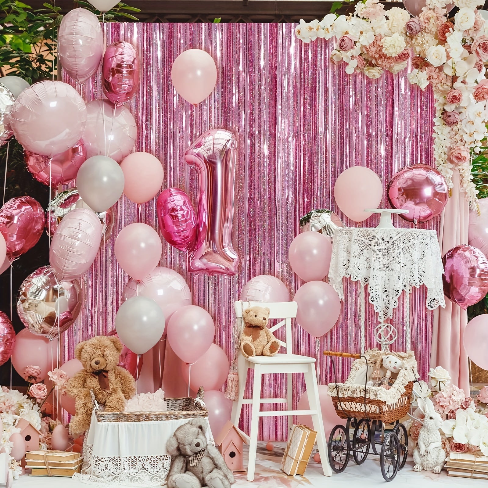 1pc 100 58x198 Laser Tassel Backdrop Curtain Metallic Silk Ribbon