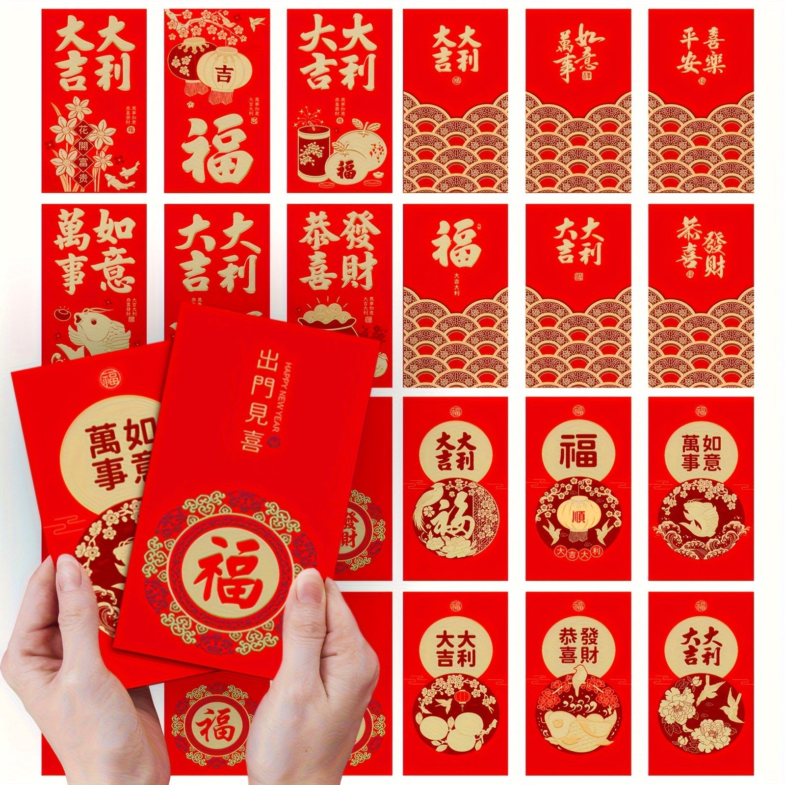6pcs 3D Embossed Red Envelopes for Lucky Money Packets