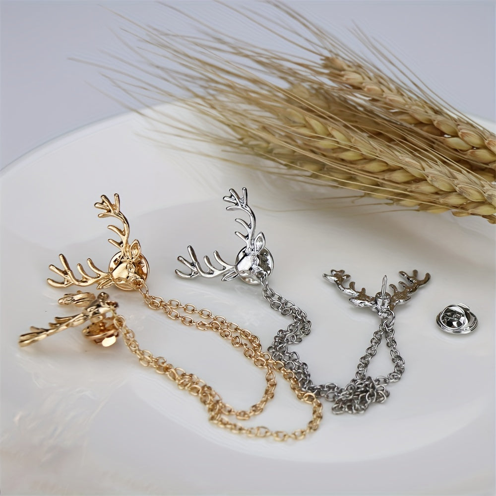 Deer Horn Chain Brooch Zinc Alloy Chain Tassel Brooch Pin