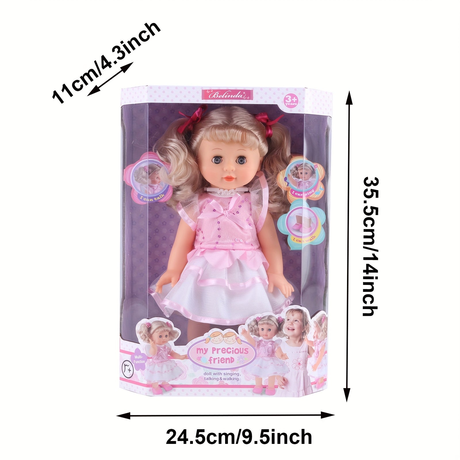 13" Interactive Walking & Singing Doll Pink Dress Red Bow 3 in 1 Functi