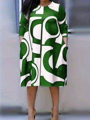  Geometric Print Half Sleeve Loose Fit Dress