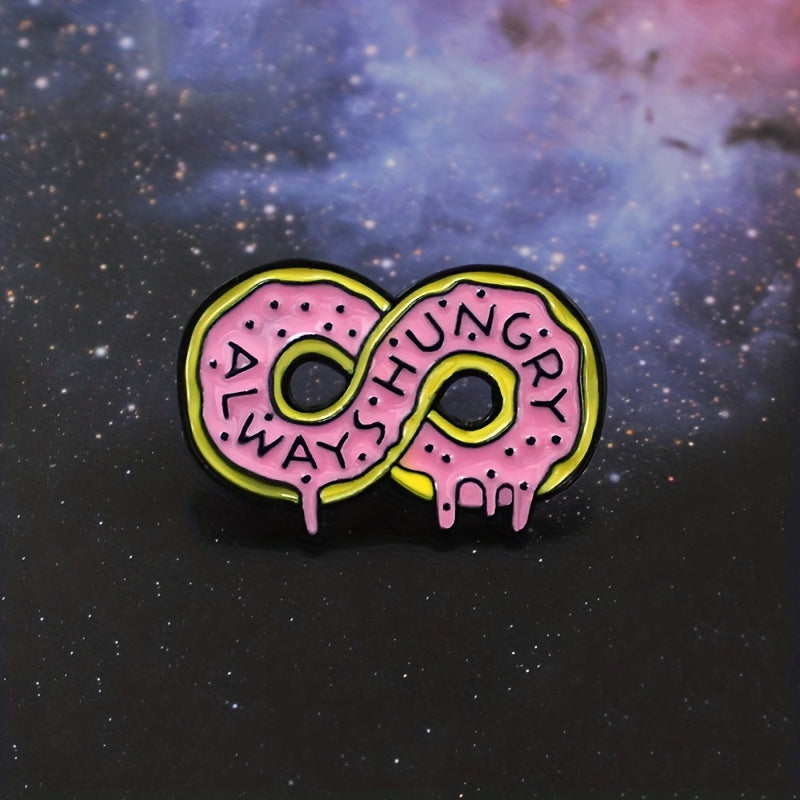 ALWAYS HUNGRY Pink Donut Cartoon Brooch