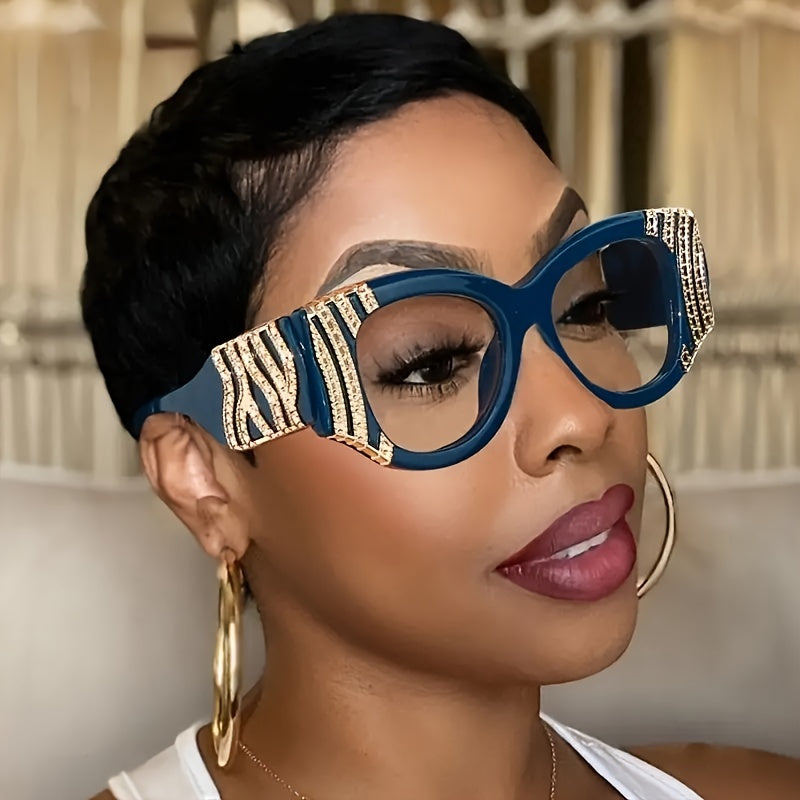 Rhinestone Cat Eye Metal Eyeglasses Clear Lenses Non prescription Retro Eyewear