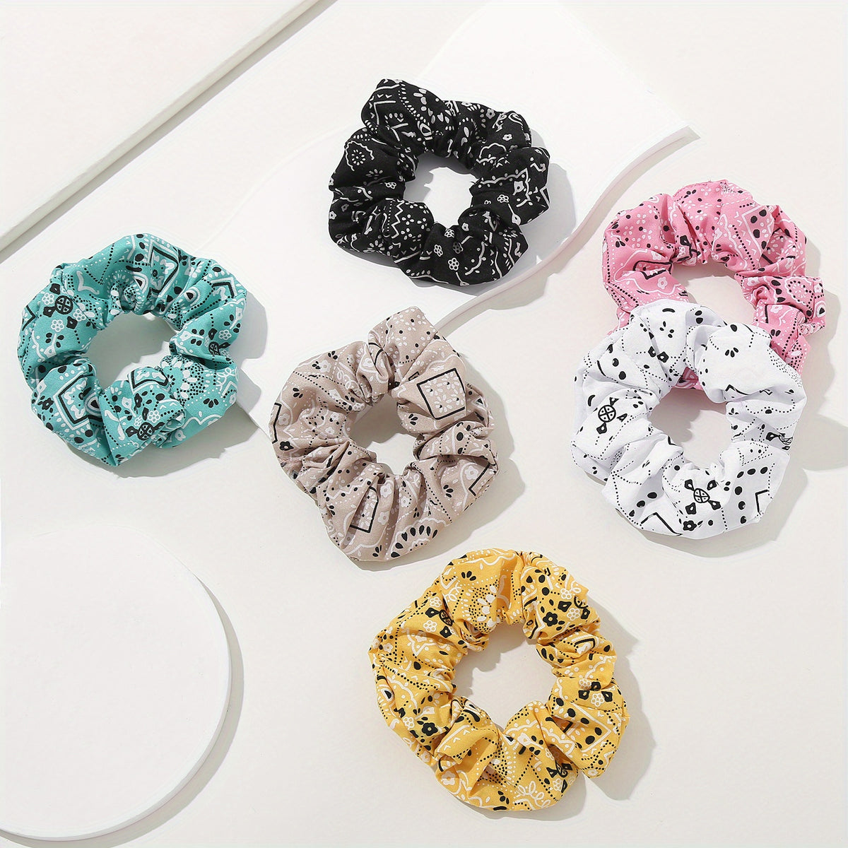 6PCS Paisley Flower Print Hair Tie High Elasticity Headband Hair Accessories