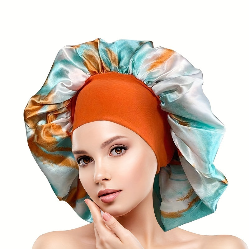 2pcs Colorful Satin Bonnet Oversized Turban Cap Large Elastic Head Wrap