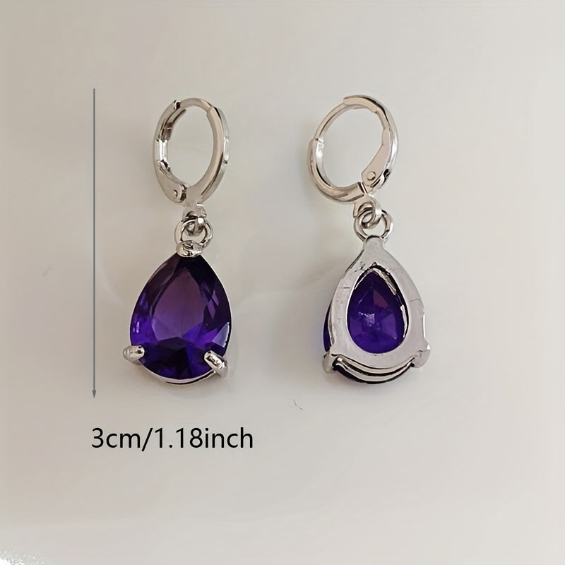 2pcs Men's Amethyst & Drop Earrings Noble Earrings