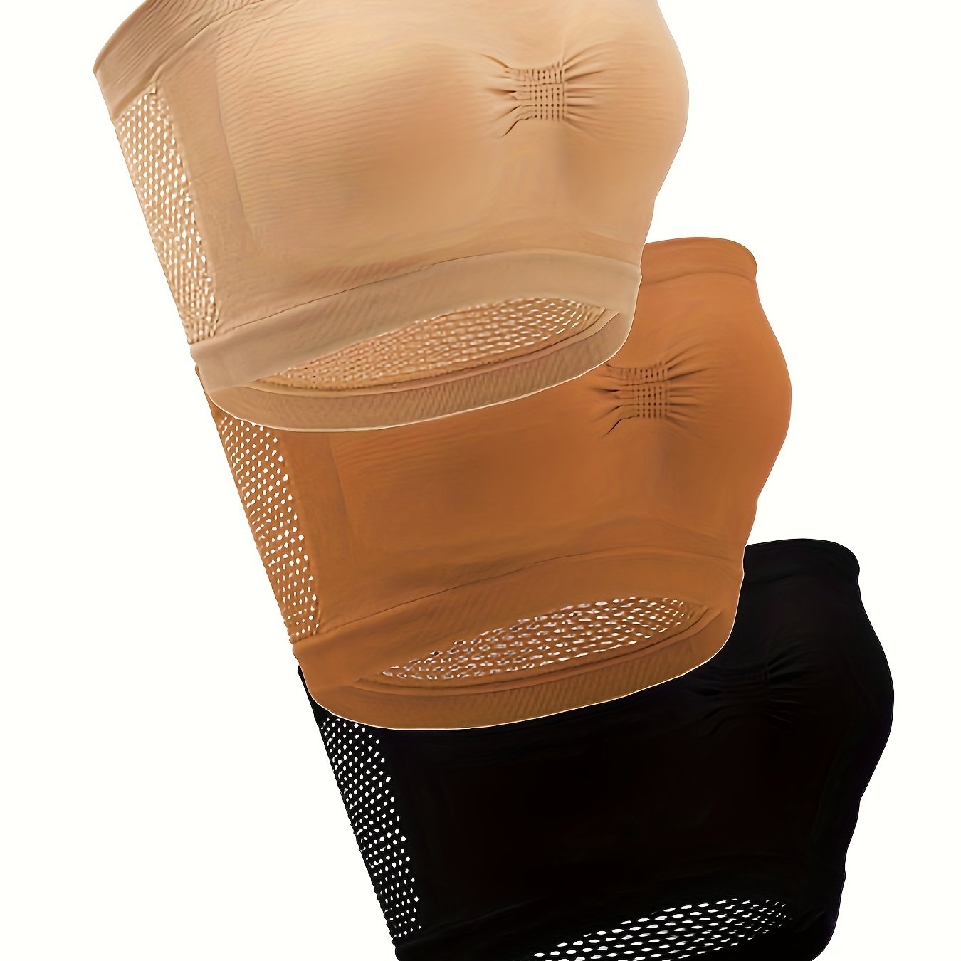 3pcs Strapless Bandeau Bras Hollow Out Breathable Stretch Everyday Bra