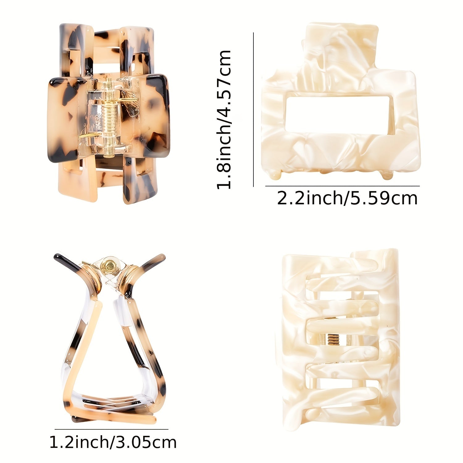 3pcs Acetate Hair Claw Square Hollow Ponytail Holder Hair Accessories