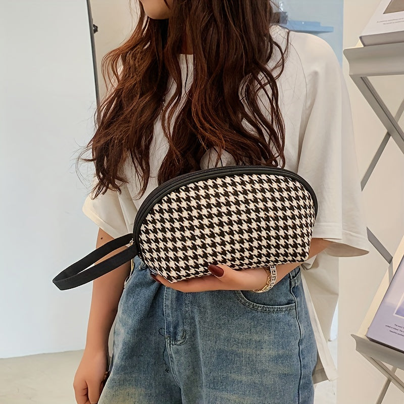 Houndstooth Pattern Makeup Pouch Zipper Cosmetic Bag