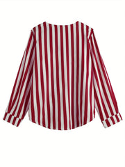  Women's Stripe Print V Neck Stretch Shirt