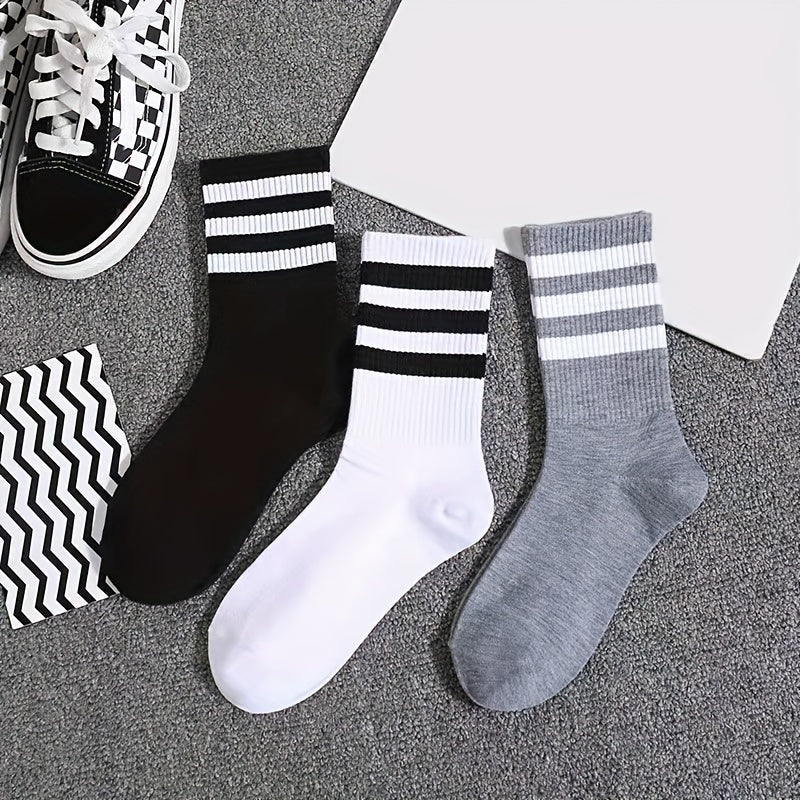 6 Pairs Striped Sports Socks Breathable Mid Tube Women's Stockings
