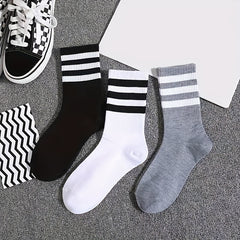 6 Pairs Striped Sports Socks Breathable Mid Tube Women's Stockings