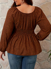  Leopard Print Lantern Sleeve Peplum Top