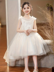 Girls Flowers Embroidery High Low Party Dress