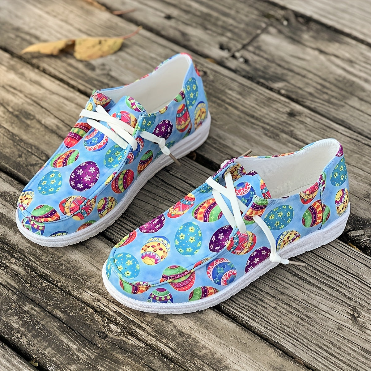 Women's Easter Egg Print Boat Shoes Lightweight Walking Flats Slip-on Sneakers