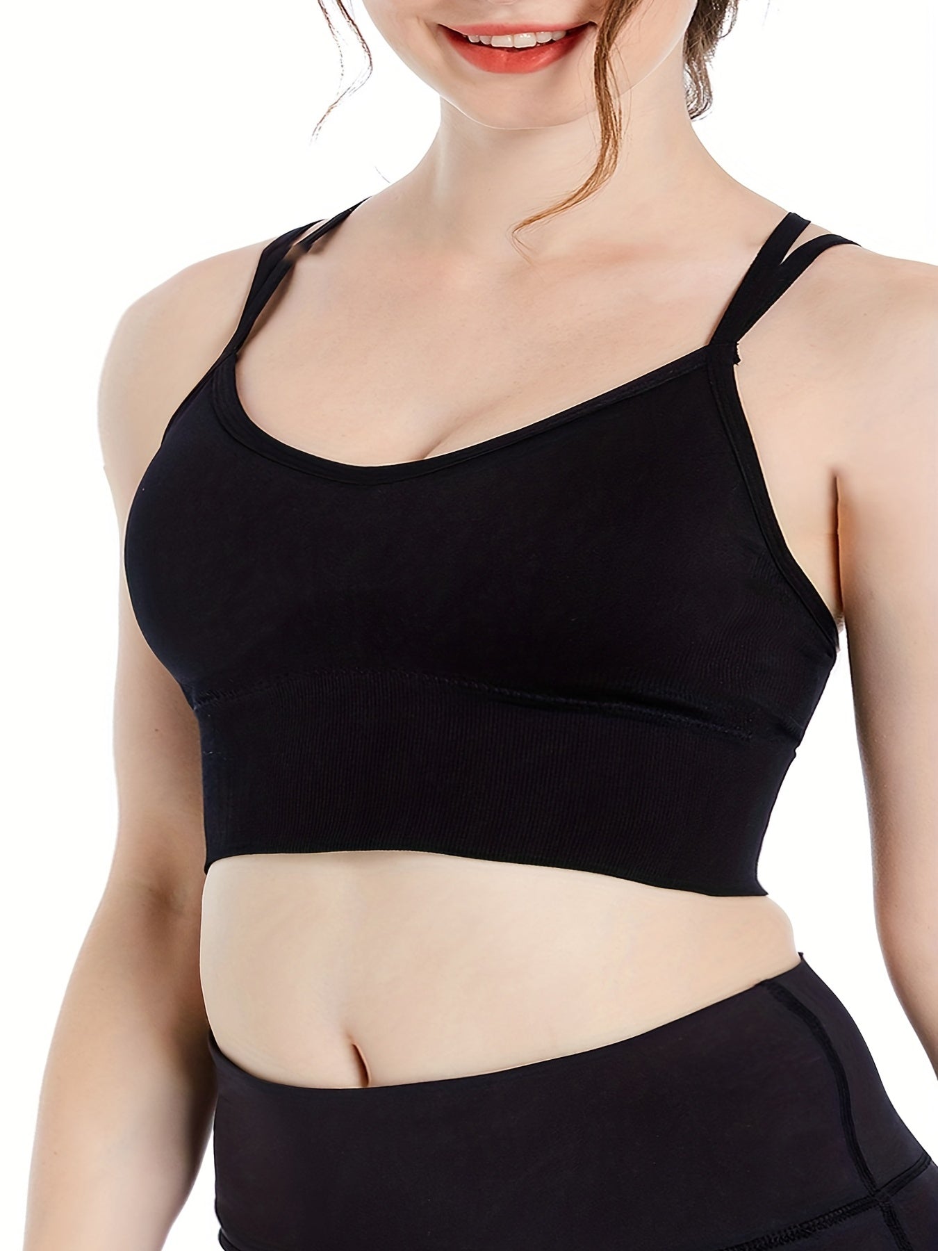  Sports Bra Solid Round Neck High Stretch Bra