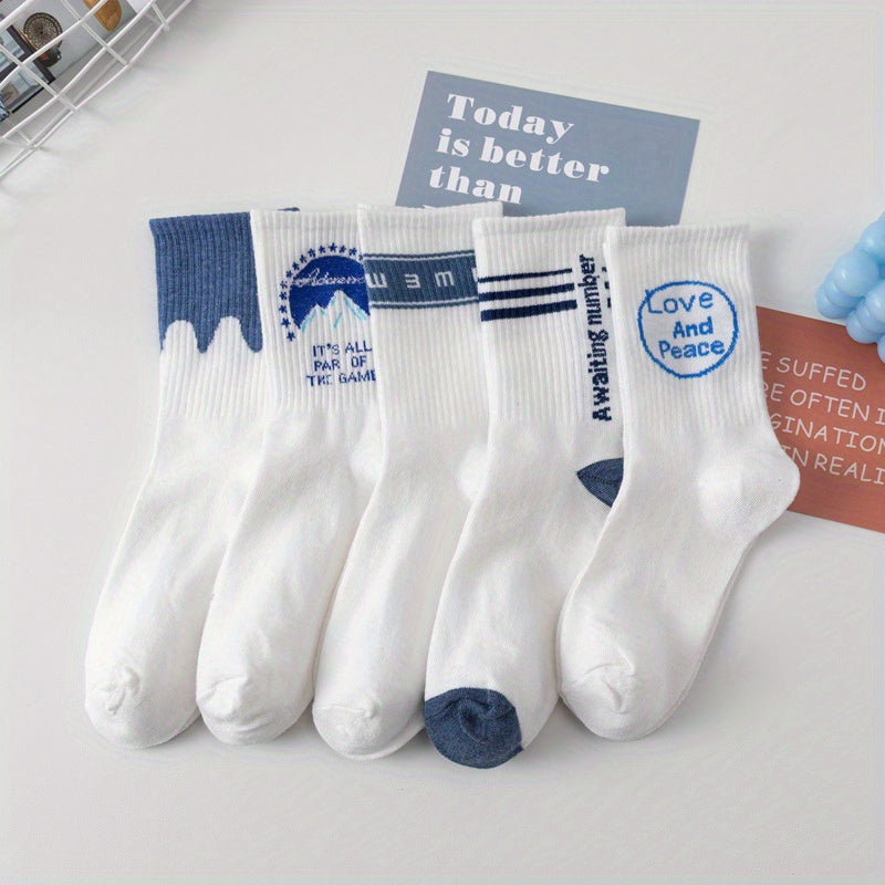 5 Pairs Letter Print Socks Breathable All match Women's Stockings