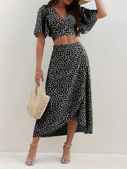 Floral Print Two Piece Set: Crop Top & Maxi Skirt