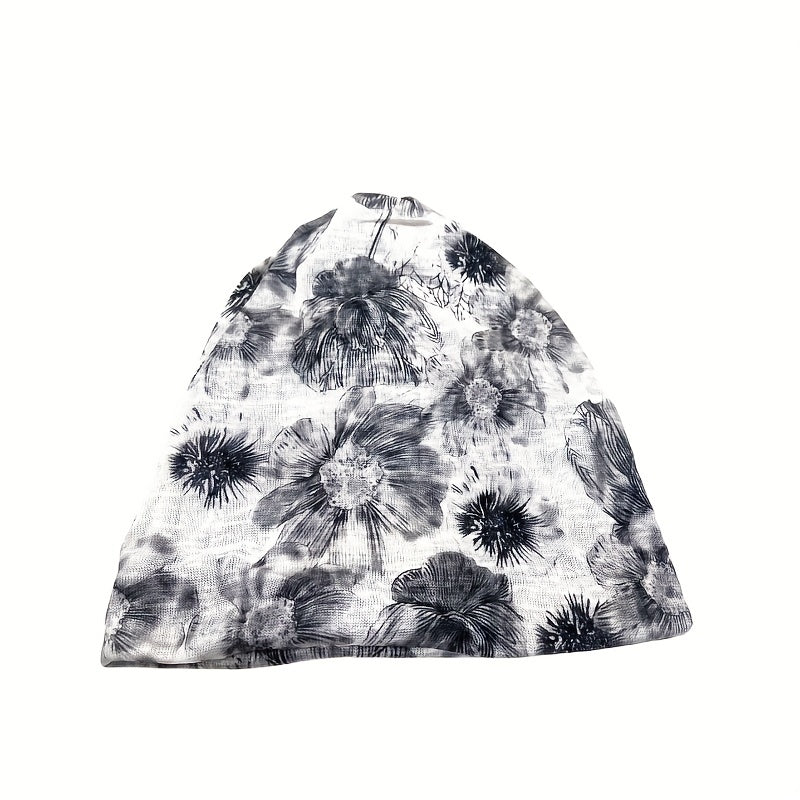 Vintage Flower Print Beanie Lightweight Skull Hat Elastic Headband