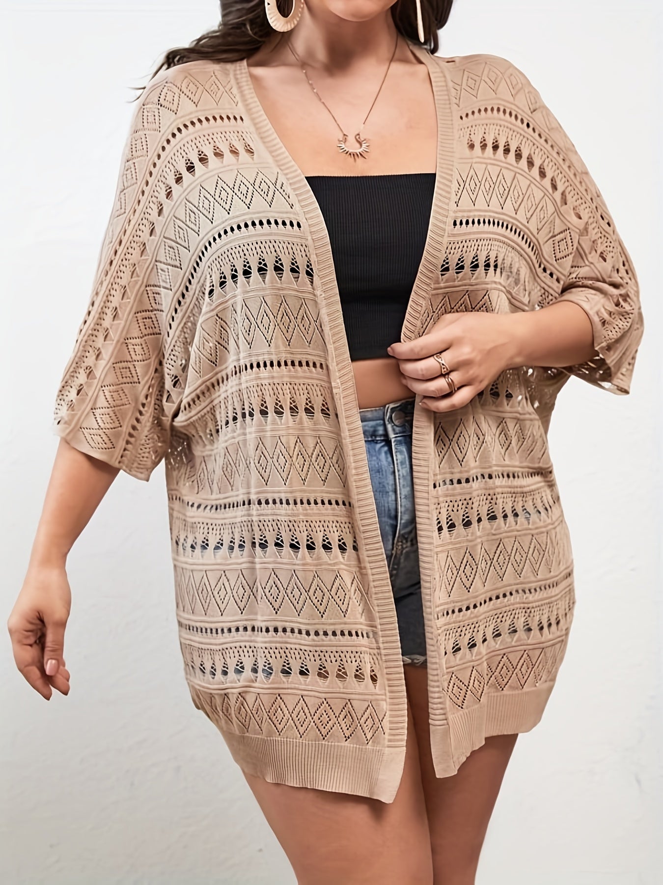  Eyelet Embroidered Open Front Cardigan