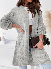  Solid Long Sleeve Open Front Knitted Sweater Cardigan