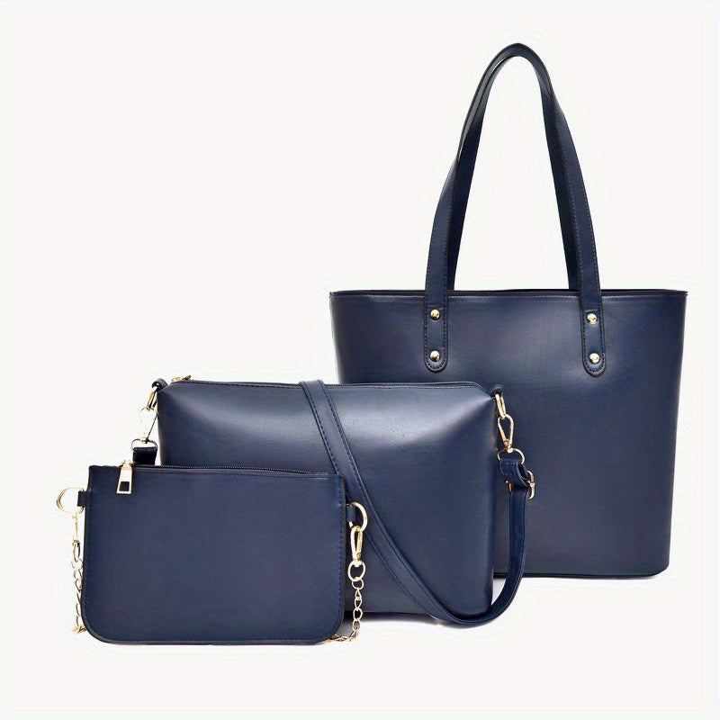 3pcs PU Leather Bag Sets - Crossbody Bag, Wallet, Tote Bag