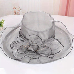 Wide Brim Organza Sun Hat Solid Derby Hat Mesh Breathable Lightweight UV Protect