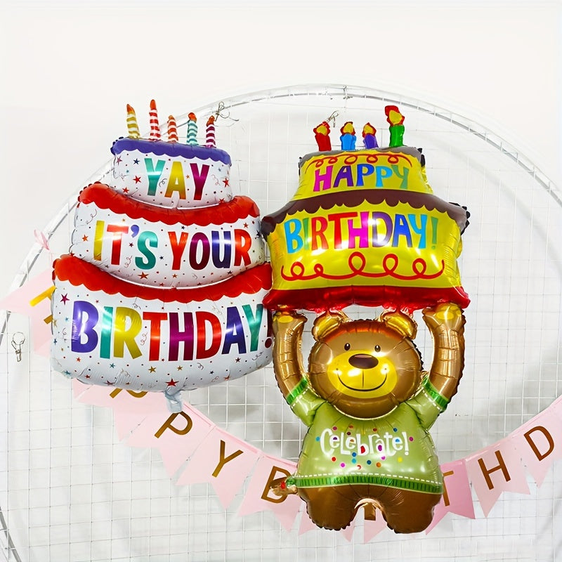 3 Layer Cake Aluminum Balloon Birthday Party Decoration with Colorful Candle