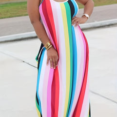 Sexy Colorful Striped Maxi Cami Dress