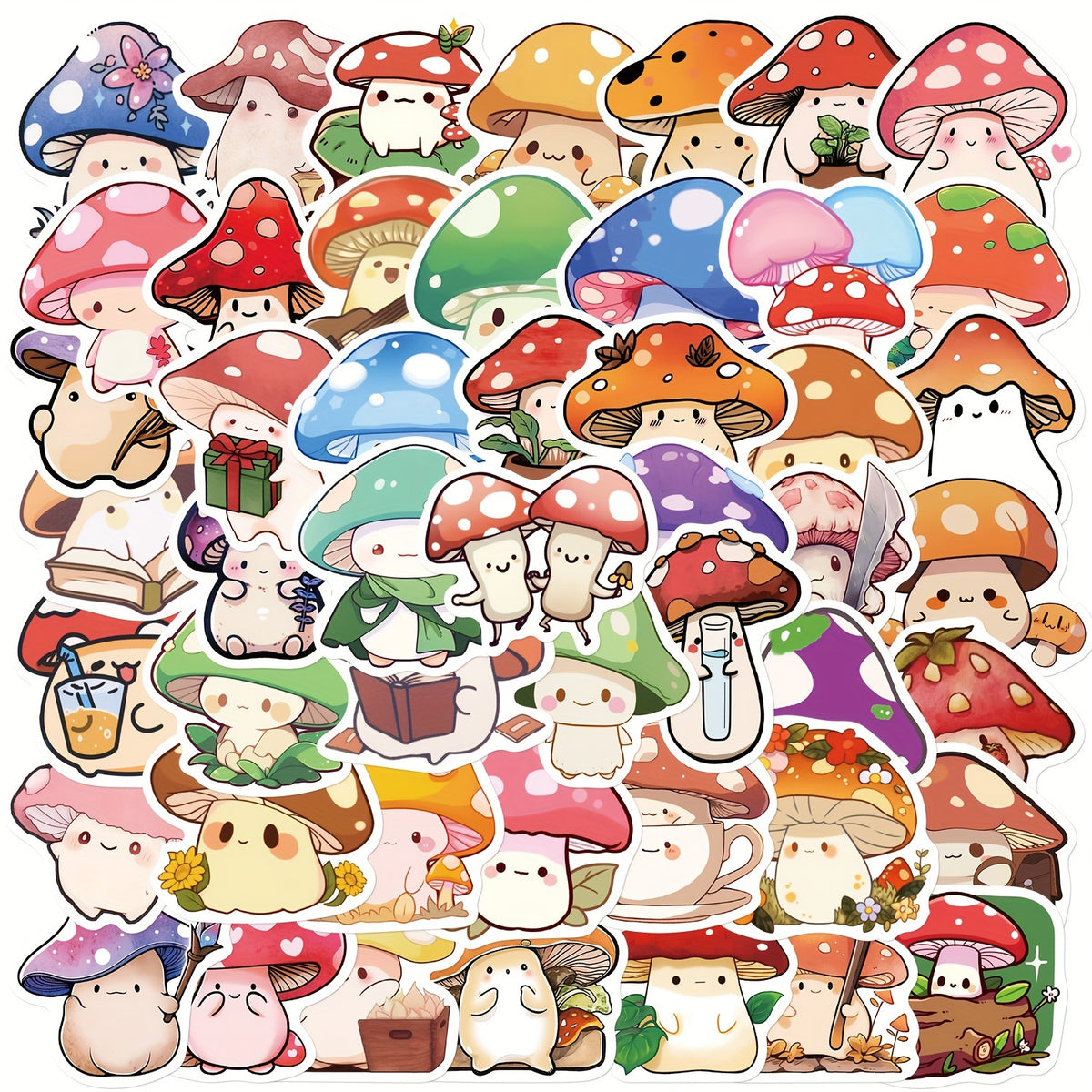 50pcs Colorful Mushroom Series Graffiti Sticker Pack Waterproof Handbook DIY