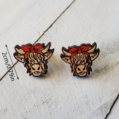 Highland Cow Head Red Bowknot Earrings Retro Bohemian Style