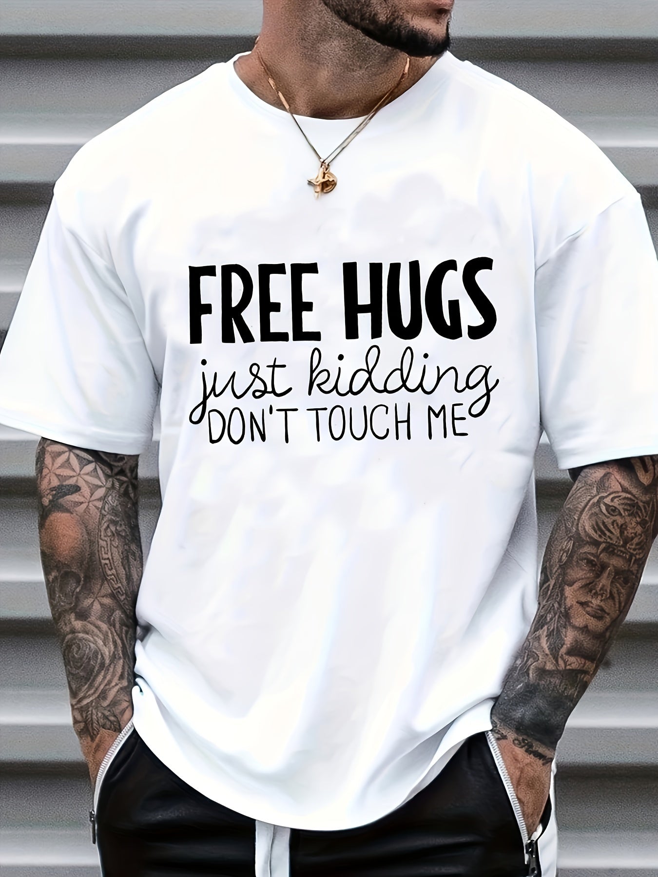 Men's Casual HUG Slogan Graphic T Shirt Short Sleeve Novelty Tees