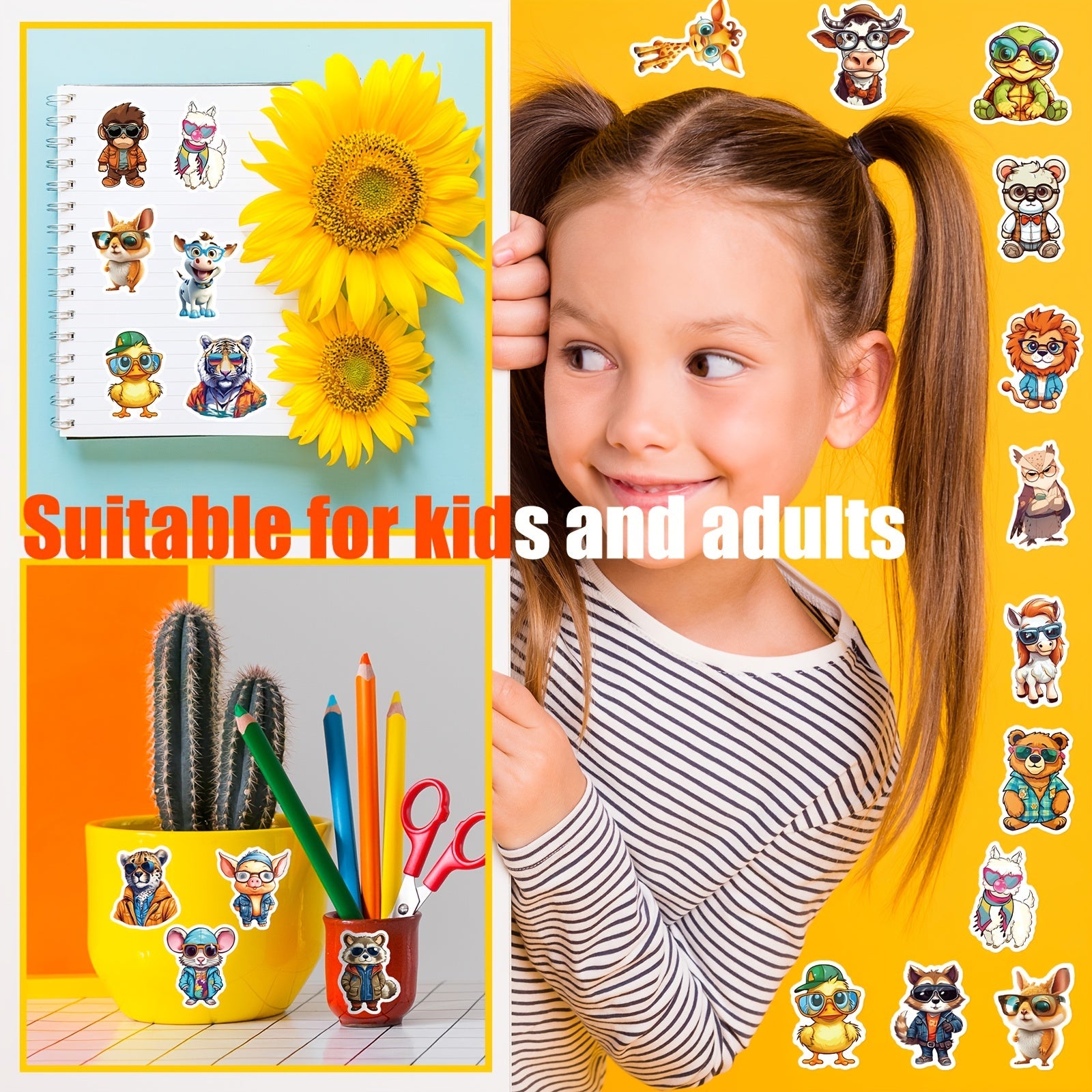 50pcs Cartoon Animal Waterproof Vinyl Stickers for Laptop Skateboard