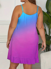  Ombre Coconut Tree Print Ruffle Trim Cami Sleep Dress