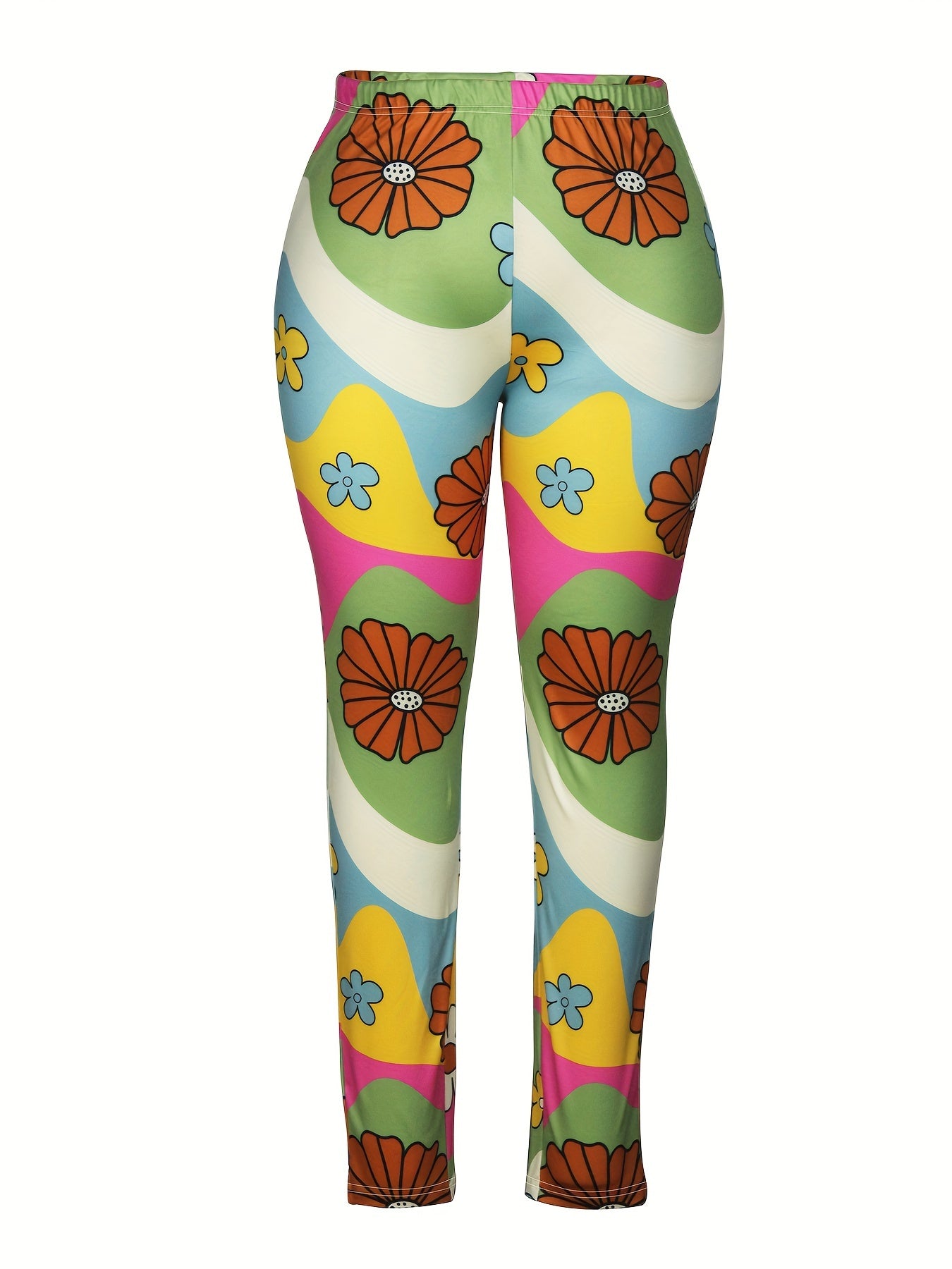  Colorful Floral Print Elastic Waist Leggings