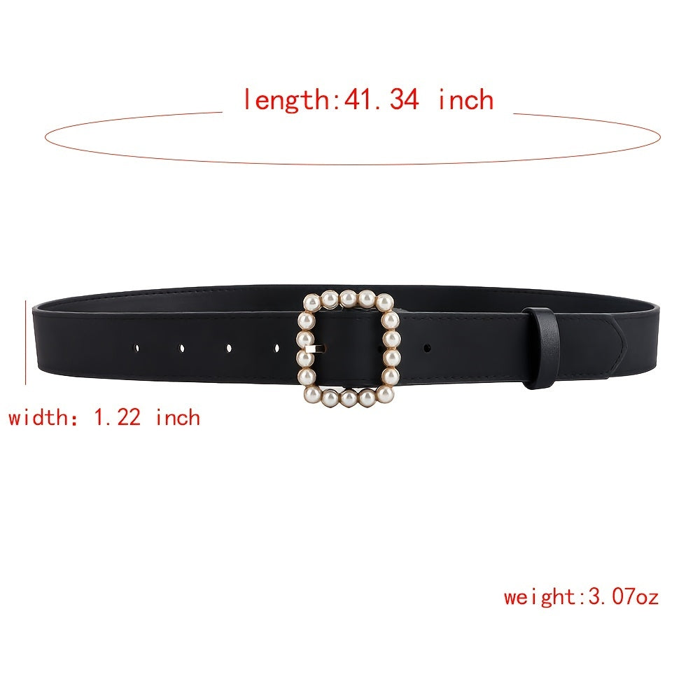 Faux Pearls Buckle Belt Women's Pants Belt Wide Pin Buckle Waistband
