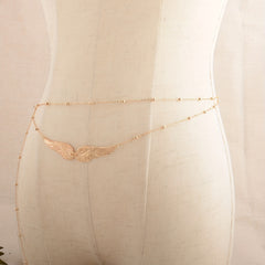 Layered Golden Wing Waist Chain Beaded Metal Waistband Dress Girdle