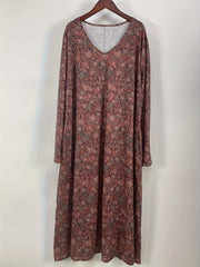  Floral Print Long Sleeve V Neck Dress With Pockets