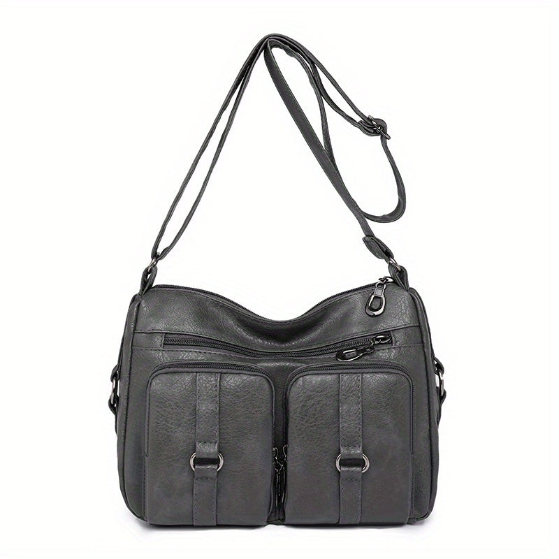 Vintage PU Leather Crossbody Bag Pockets Shoulder Bag for Women