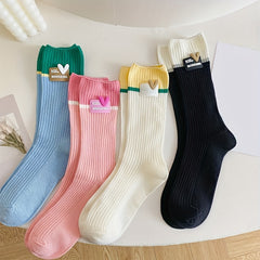 Heart Pattern Ribbed Socks Breathable Women's Mid Tube Stockings