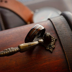 Wood Inlay Whiskey Barrel Ring Men's Wedding Band Women's En