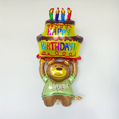 3 Layer Cake Aluminum Balloon Birthday Party Decoration with Colorful Candle