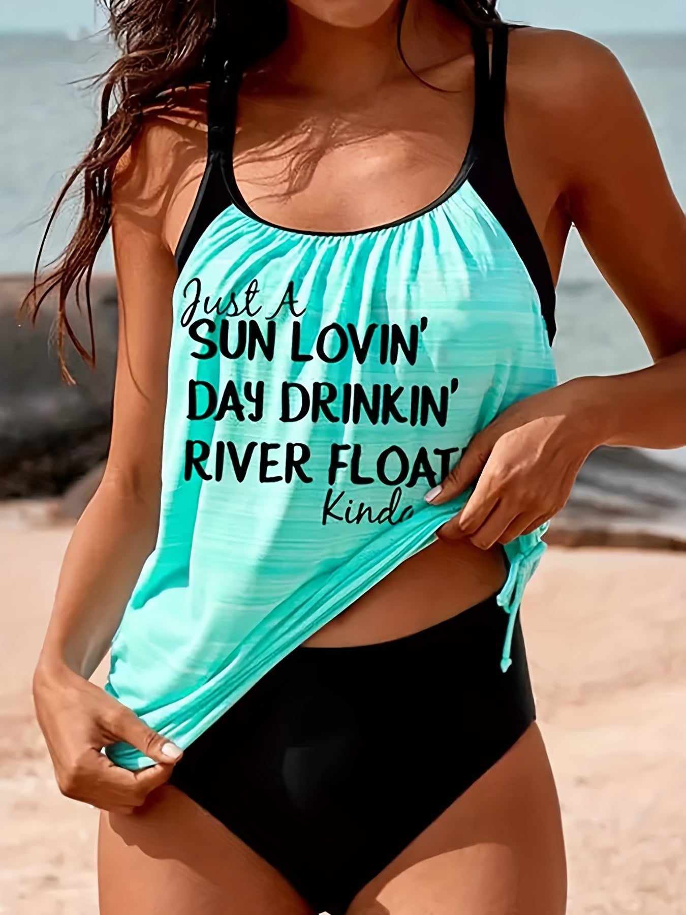  Colorblock Striped Tankini Set Women's Cut Out Cami Top Swimsuit