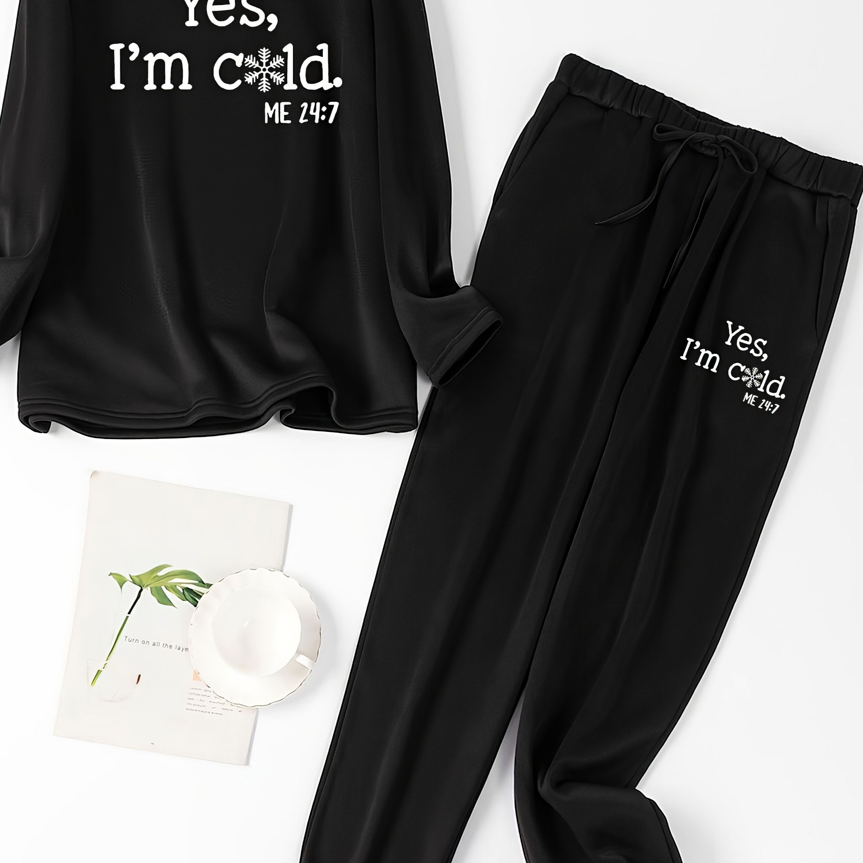  Snowflake Slogan Print Lounge Set