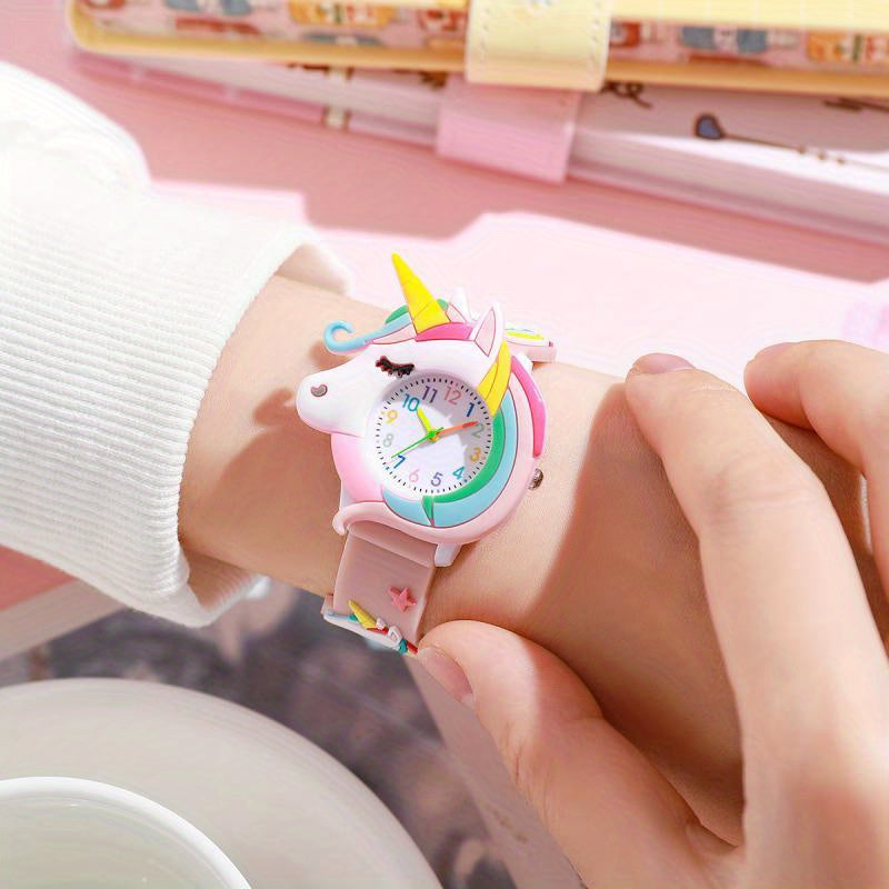 Pastel Rainbow Unicorn Watch for Girls, Silicone Strap, Analog, Quartz